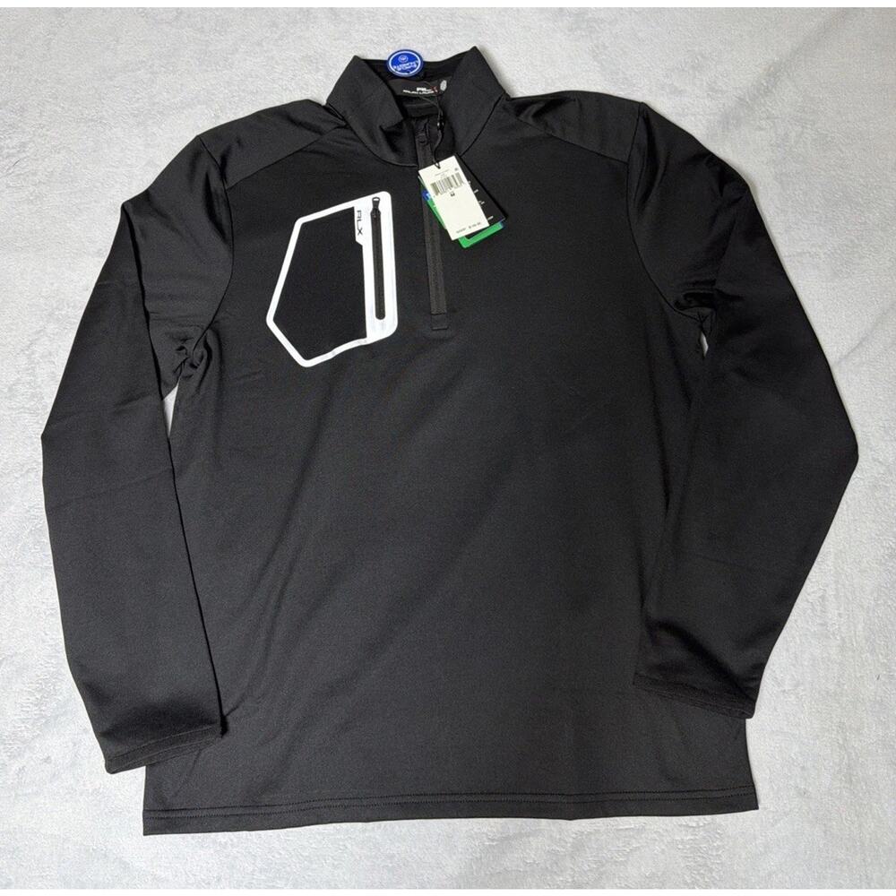 NWT $148 Ralph Lauren RLX Moisture Wicking Black Golf Quarter Zip - Size M